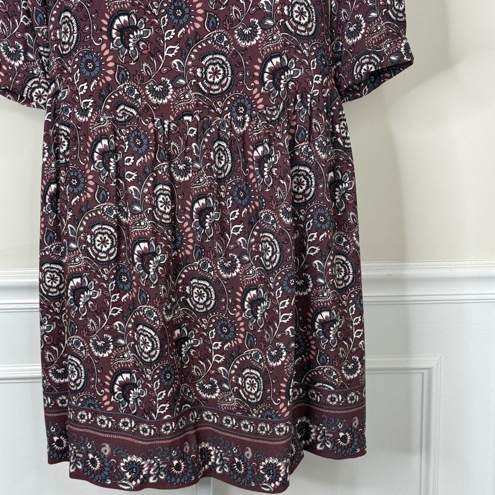 Garnet Hill Dress‎ Sz 10 Floral Pleated Fit Flare w/Pockets Long Sleeve Boho - Picture 5 of 11